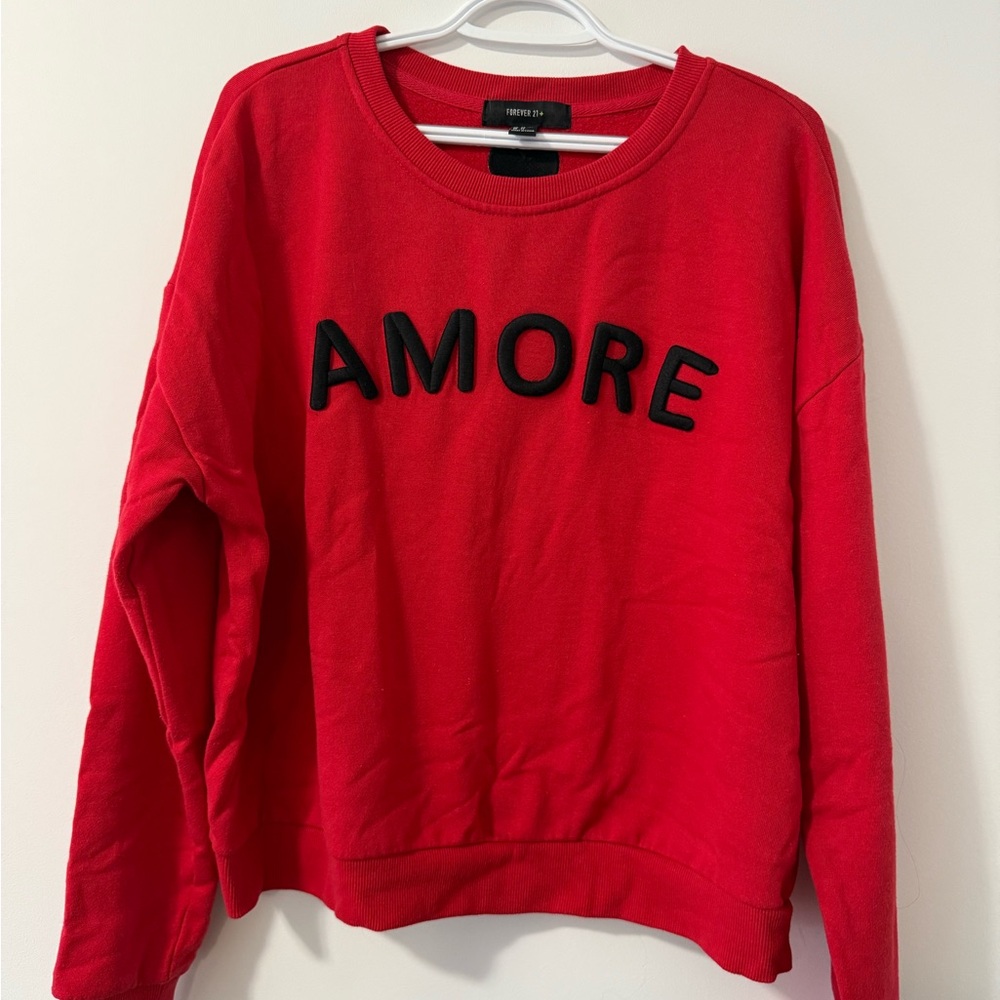 Red 'AMORE' Sweatshirt Forever 21